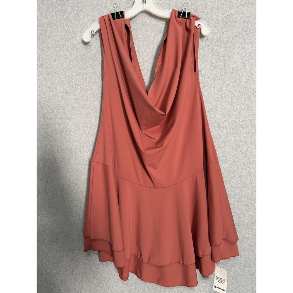 Boohoo Dress Womens 16 Pink Cowl Neck Sleeveless Swing Trapeze Shortโ Mini Party